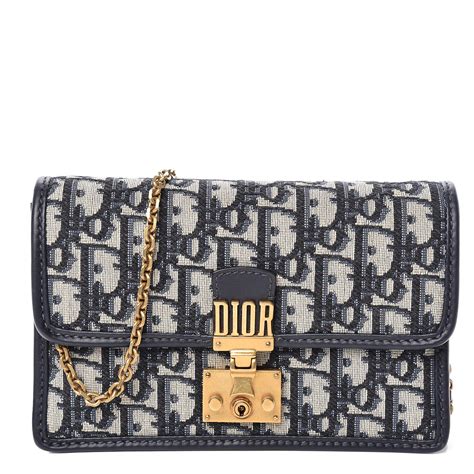 Christian Dior Oblique DiorAddict Wallet On Chain Clutch Navy Blue